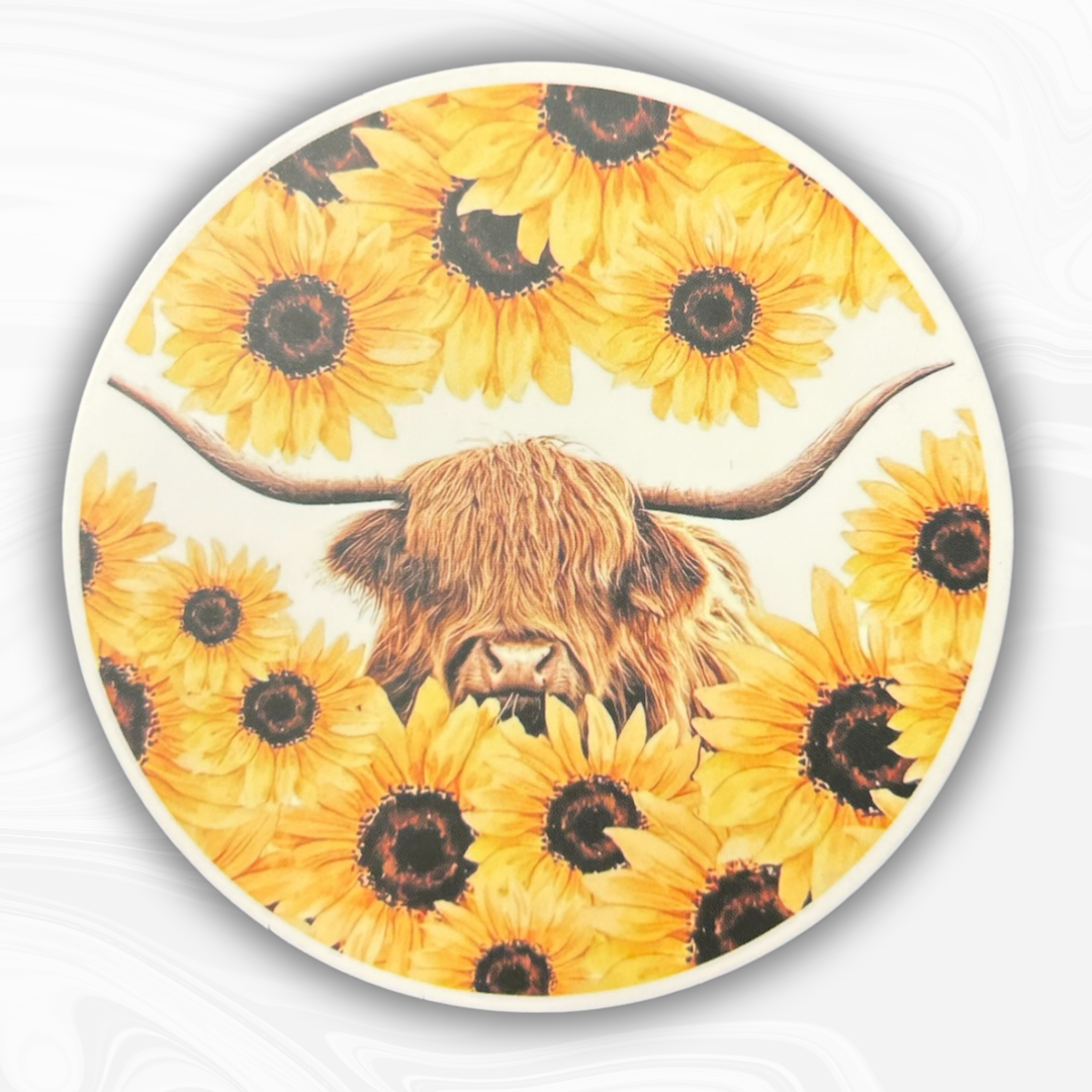 Sunflower Highland Cow