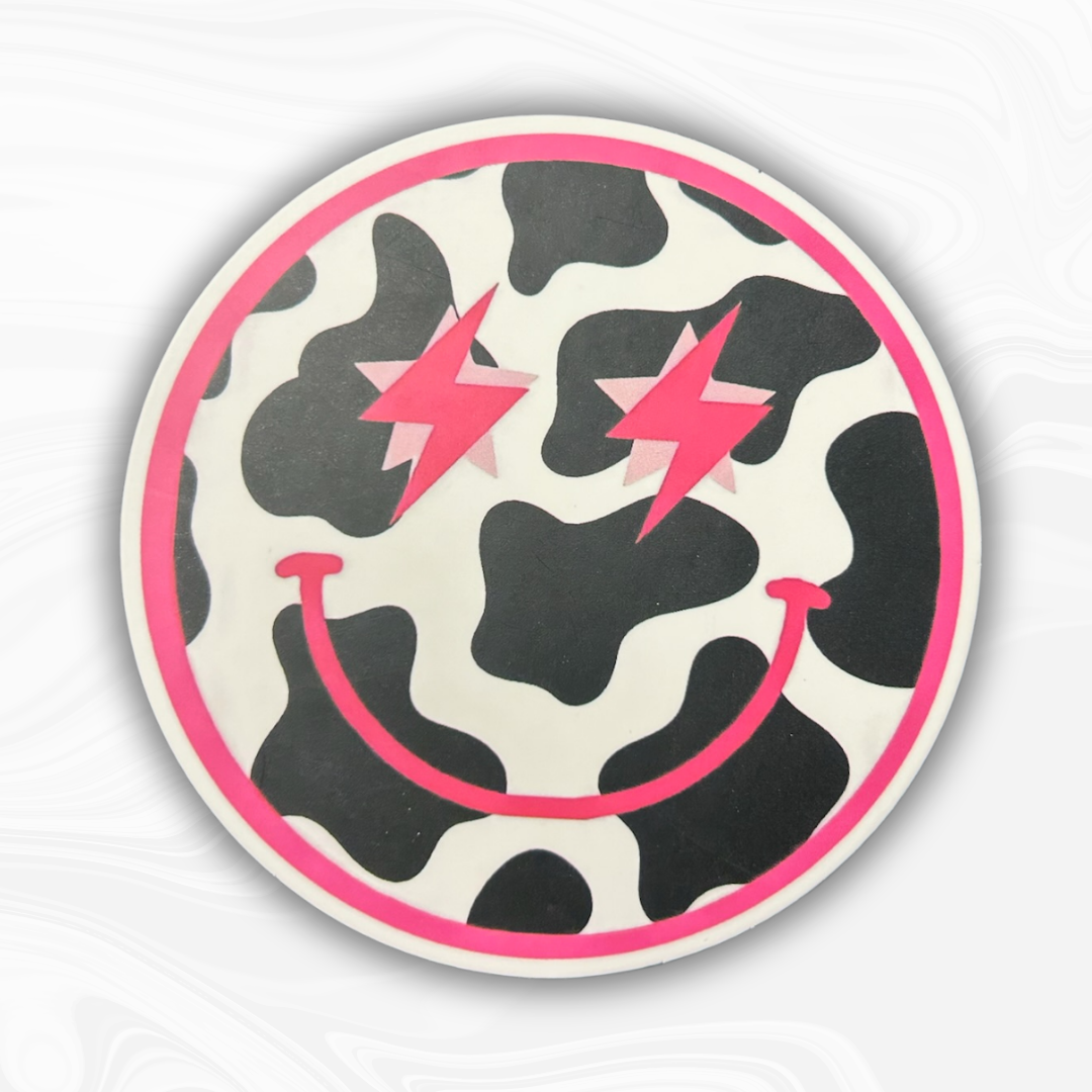 Pink Cow Print Smiley
